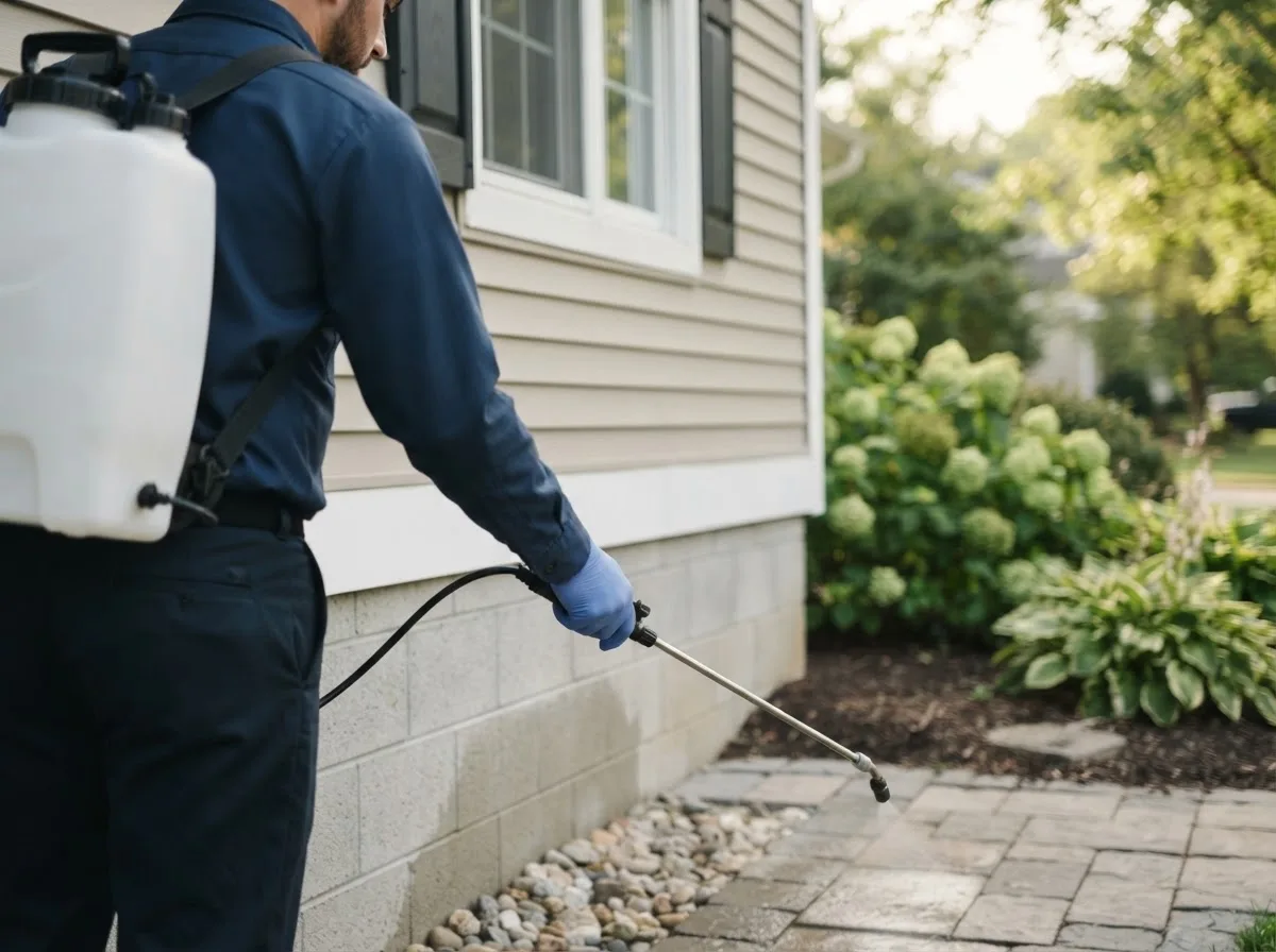 Pest control technician inspecting a home in Lexington, MO